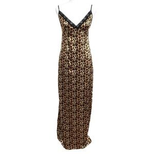 Seven 'TIL MIDNIGHT JOAN SATIN LEOPARD BLACK LACE LONG SLEEP GOWN